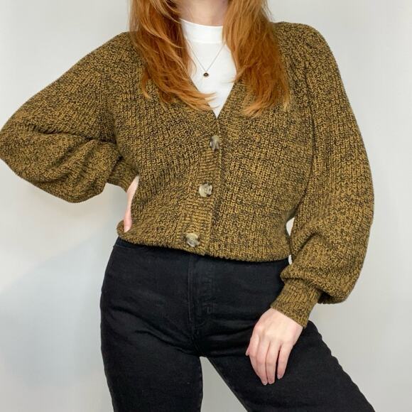 A New Day Large Neutral Brown & Black Semi Cropped Button Front Cardigan Sweater - Picture 4 of 14